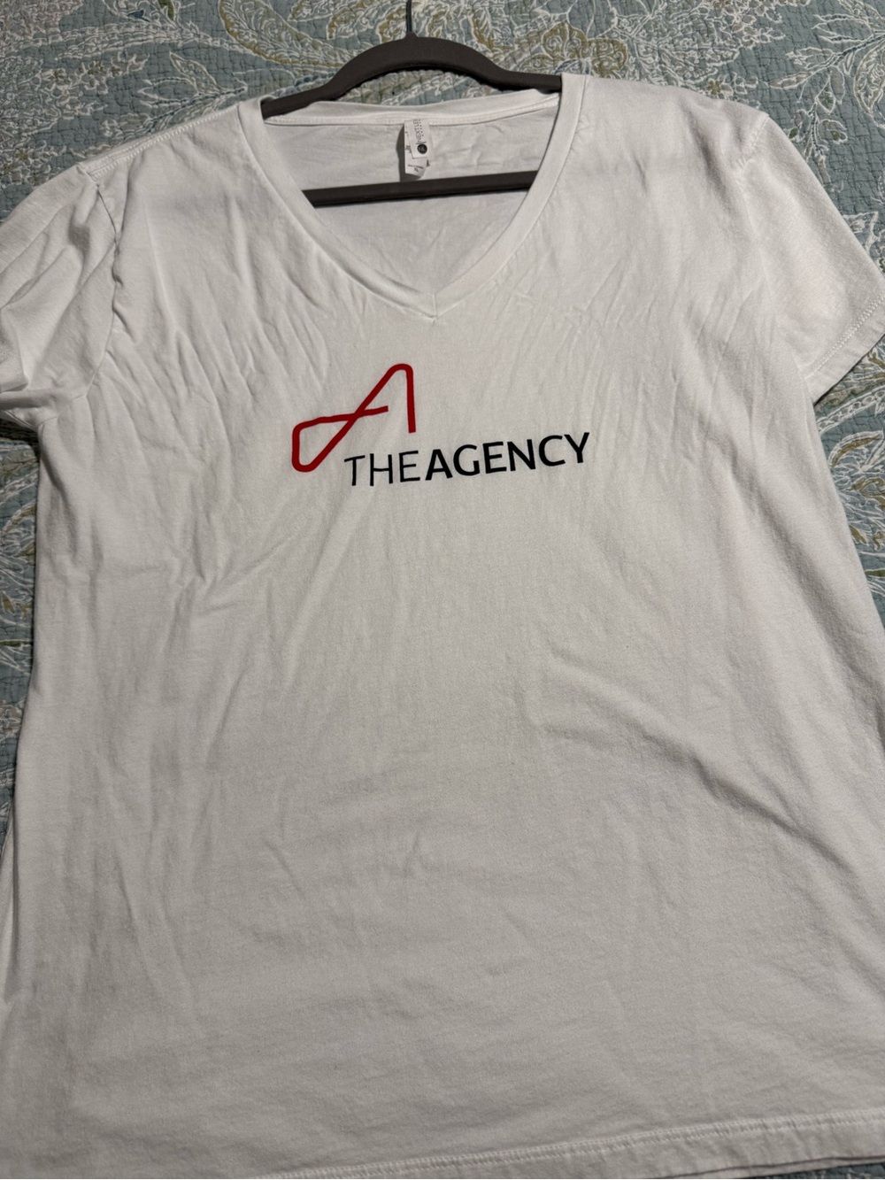 White V-Neck Logo Tee